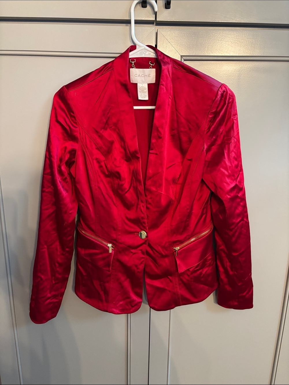 Caché Vintage Y2K Red Satin Shawl Collar Blazer Jacket - Size 0